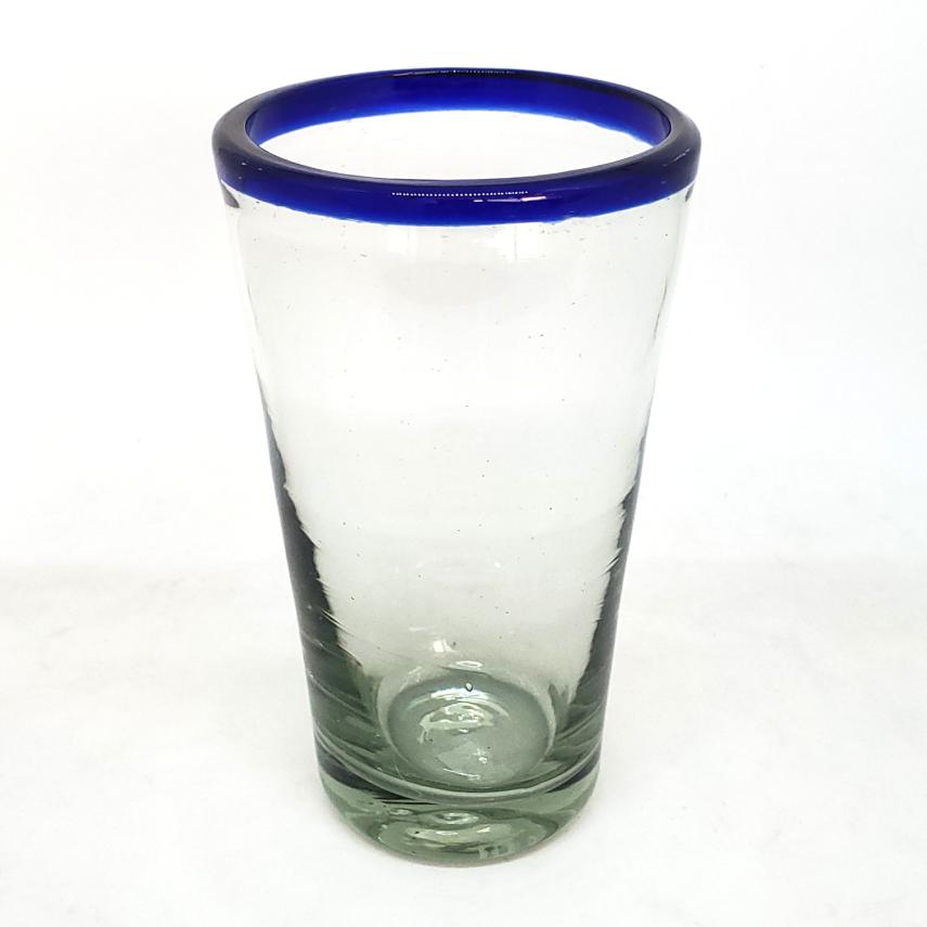 Vasos de Vidrio Soplado / Juego de 6 vasos para cerveza con borde azul cobalto / ste clsico juego de vasos para cerveza, tipo taberna, le darn un toque especial a su bebida favorita.